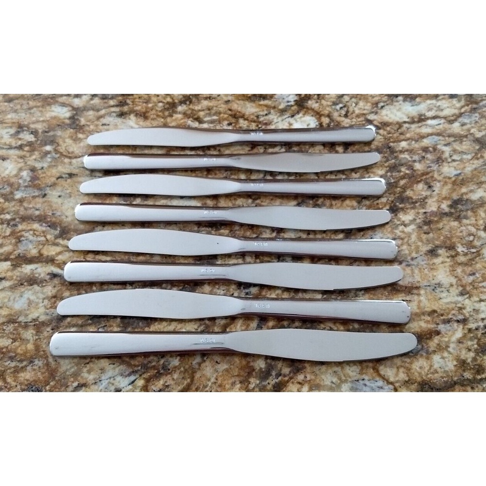 US‎ OL Mess Hall Military Dinner Knife 8.5" Stainless Serrated Set of 8 Vintage